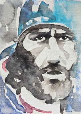 Abstrahiertes Aquarellportrait eines Mannes in kontrastreichen und expressiven Farben